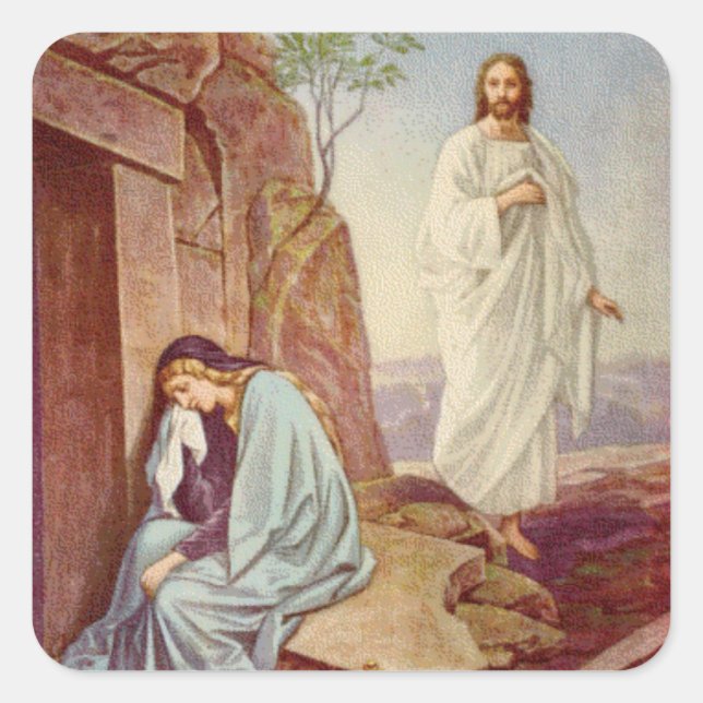 Pegatina Cuadrada Día de la Resurrección de Pascua (Anverso)