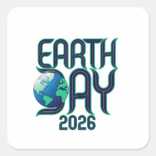 Pegatina Cuadrada Día de la Tierra 2026 Diseño Ecológico de Tipogr