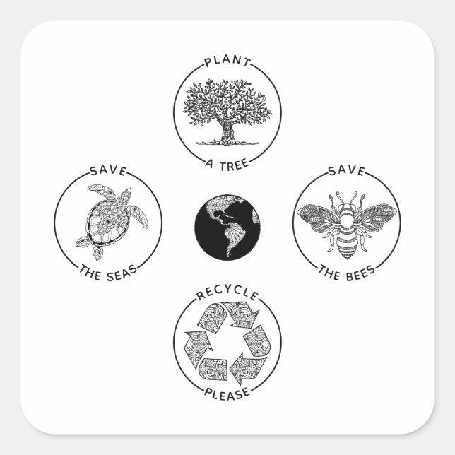 Pegatina Cuadrada Día de la Tierra salve el planeta (Anverso)