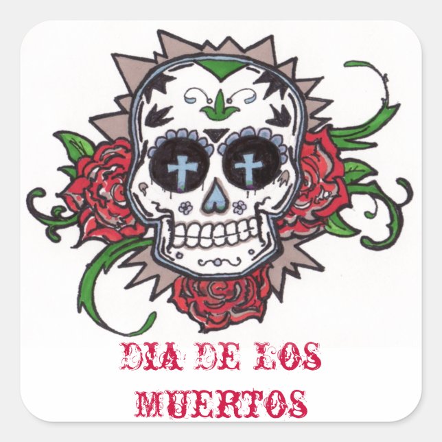 Pegatina Cuadrada dia de los muertos (Anverso)