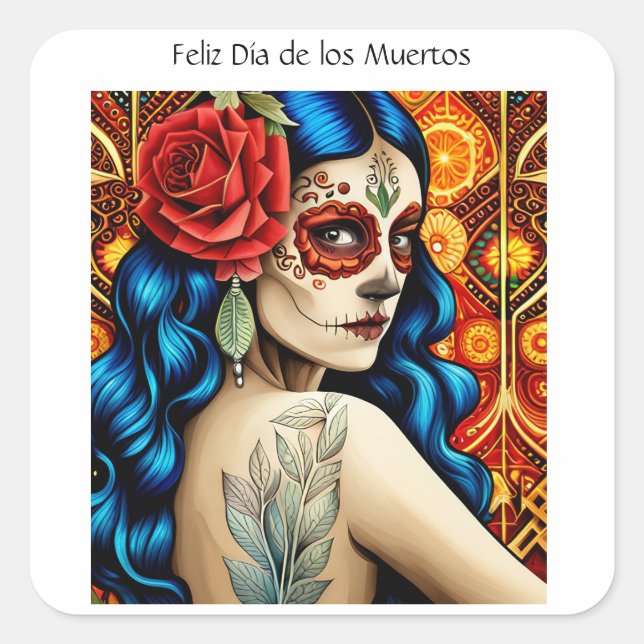 Pegatina Cuadrada Día de los Muertos (Anverso)