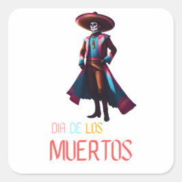 Pegatina Cuadrada Dia de los Muertos Charro