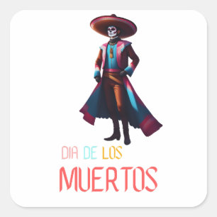 Pegatina Cuadrada Dia de los Muertos Charro