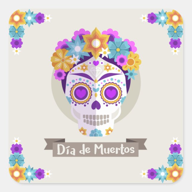 Pegatina Cuadrada Día de los Muertos Día de los muertos (Anverso)