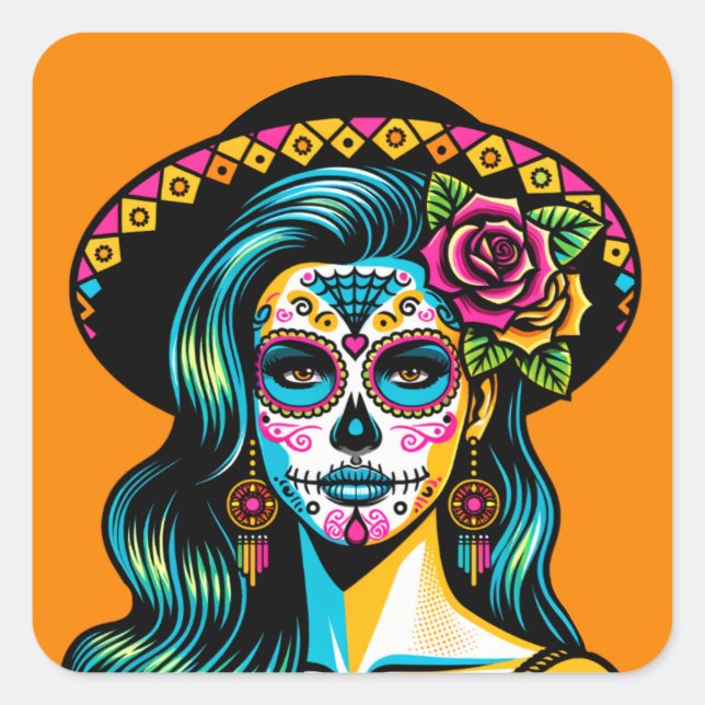 Pegatina Cuadrada Día de los Muertos Día de los Pegatinas Muertos (Anverso)