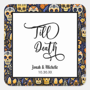 Pegatina Cuadrada Día de los muertos Fiesta de Compromiso Hasta la M