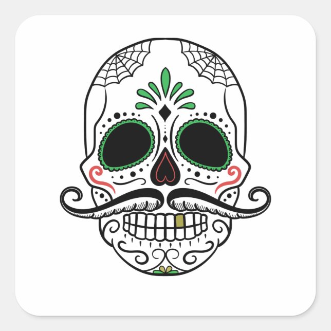 Pegatina Cuadrada Dia De Los Muertos Fiesta Mexicana De Halloween (Anverso)
