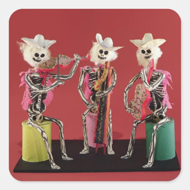 Pegatina Cuadrada Día de los Muertos: Mariachi, de Oaxaca (Anverso)