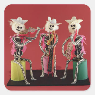Pegatina Cuadrada Día de los Muertos: Mariachi, de Oaxaca