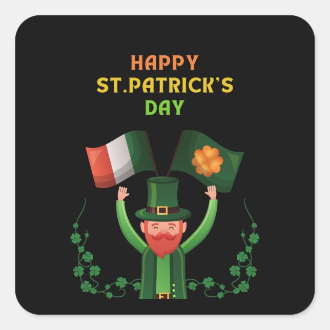 Pegatina Cuadrada Día de los Patrocinadores Irlandés - Lucky Irish S (Anverso)