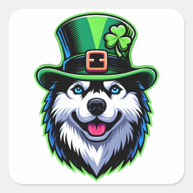 Pegatina Cuadrada Día de los Simpatizantes de Shamrock Siberian Husk (Anverso)
