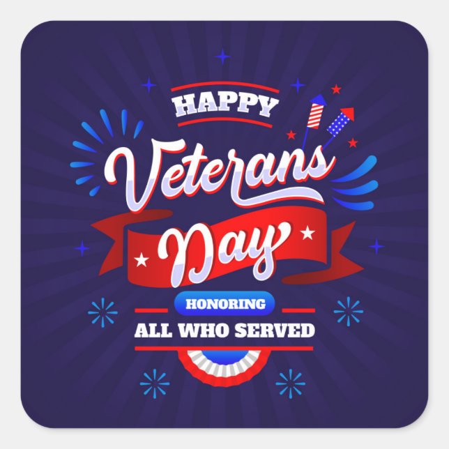 Pegatina Cuadrada Día de los Veteranos (Anverso)