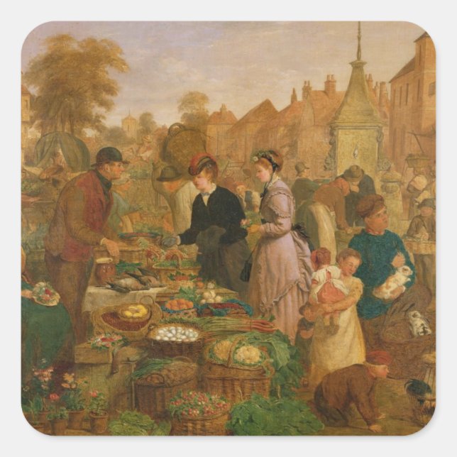 Pegatina Cuadrada Día de mercado (Anverso)