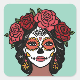Pegatina Cuadrada Día de Muertos Día de la Catrina Muerta