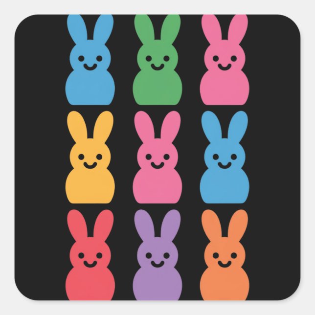 Pegatina Cuadrada Día de Pascua Bunny Eggs Plaid Leopard (Anverso)