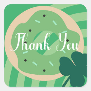 Pegatina Cuadrada Día de San Patricio Agradecimiento Shamrock Donut 