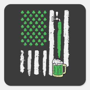 Pegatina Cuadrada Día de San Patricio Bandera de América Santo