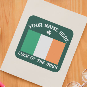 Pegatina Cuadrada Día de San Patricio Bandera de Irlanda Nombre Pers