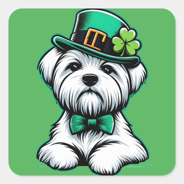 Pegatina Cuadrada Día de San Patricio de los Chamrock Malteses (Anverso)