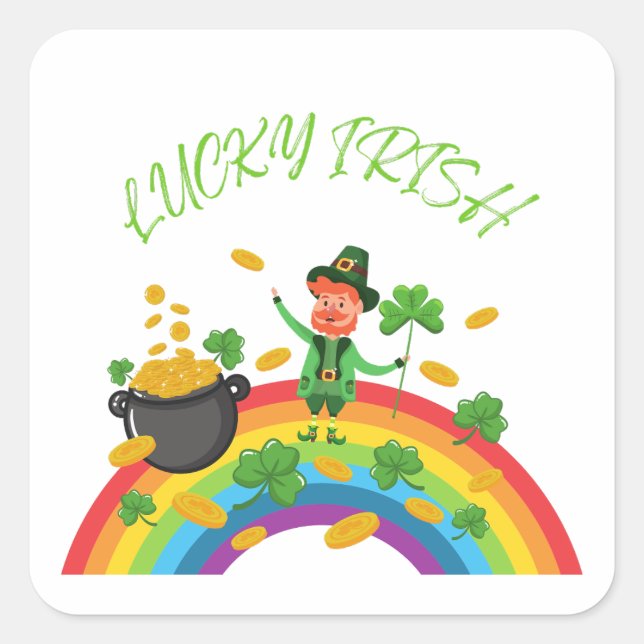 Pegatina Cuadrada Día de San Patricio - Divertido Lucky Irlandés Lep (Anverso)