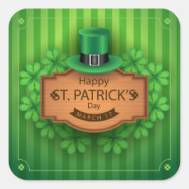 Pegatina Cuadrada Día de San Patricio - Gorra y Clovers