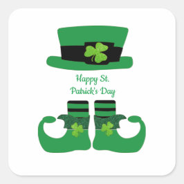 Pegatina Cuadrada Día de San Patricio, Irlandés, Duende, Verde