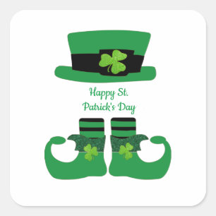 Pegatina Cuadrada Día de San Patricio, Irlandés, Duende, Verde
