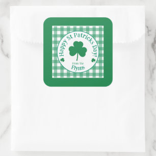 Pegatina Cuadrada Día de San Patricio NOMBRE Trébol Irlandés Verde C