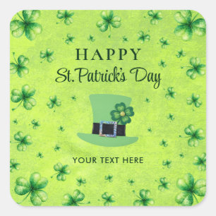 Pegatina Cuadrada Día de San Patricio Shamrock de acuarela sobre ver