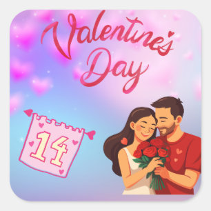 Pegatina Cuadrada día de san valentín 14 febrero