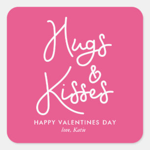 Pegatina Cuadrada día de San Valentín "Abrazos y besos"