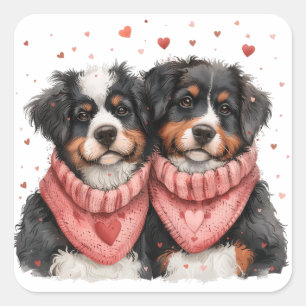 Pegatina Cuadrada Día de San Valentín Bernese Mountain Dogs