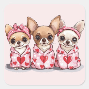 Pegatina Cuadrada Día de San Valentín Chihuahua Dogs