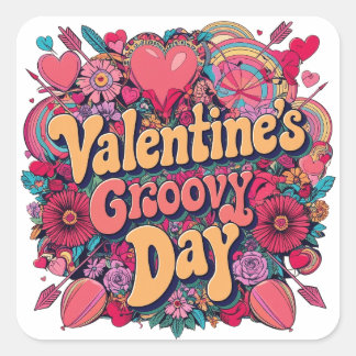 Pegatina Cuadrada Día de San Valentín, clipart retro
