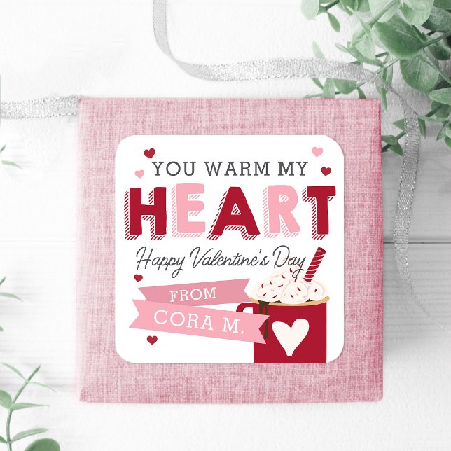 Pegatina Cuadrada Día de San Valentín de clase de chocolate caliente (Subido por el creador)