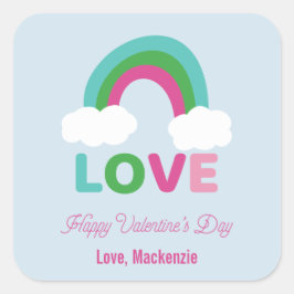 Pegatina Cuadrada Día de San Valentín del amor al arcoiris