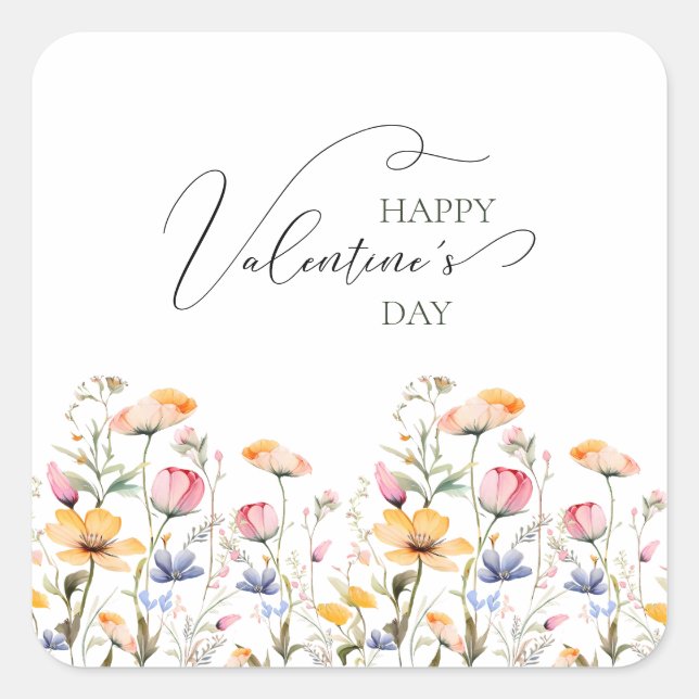Pegatina Cuadrada Día de San Valentín del prado de primavera de flor (Anverso)