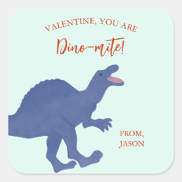 Pegatina Cuadrada Día de San Valentín Eres Dino-mite Dinosaurio