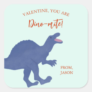 Pegatina Cuadrada Día de San Valentín Eres Dino-mite Dinosaurio