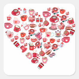 Pegatina Cuadrada Día de San Valentín Forma de corazón de amor Diseñ