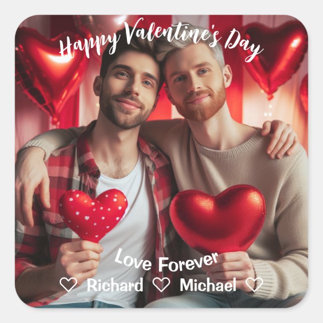 Pegatina Cuadrada Día de San Valentín | Foto de Personalizado LGBT d (Anverso)