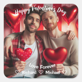 Pegatina Cuadrada Día de San Valentín | Foto de Personalizado LGBT d