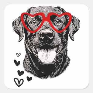 Pegatina Cuadrada Día de San Valentín Labrador Negro Para Hombre Ama