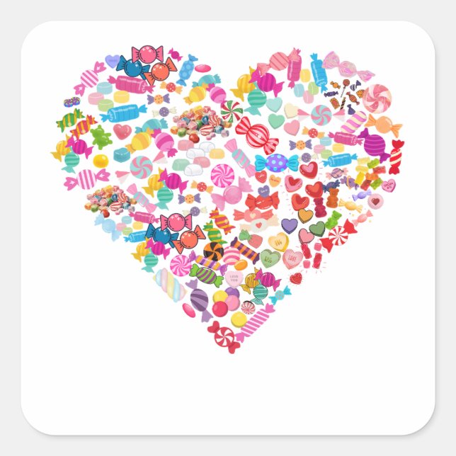 Pegatina Cuadrada Día de San Valentín Regalos Candy Heart Shape Desi (Anverso)