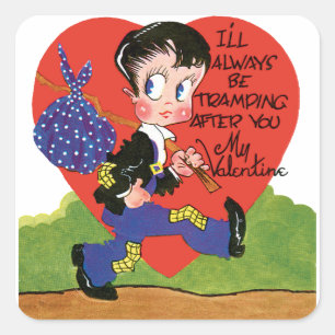 Pegatina Cuadrada Día de San Valentín Retro, Corazón de Niño Vagabun