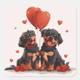 Pegatina Cuadrada Día de San Valentín Rottweiler Dogs