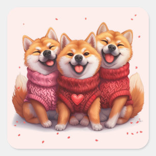 Pegatina Cuadrada Día de San Valentín Shiba Inu Dogs