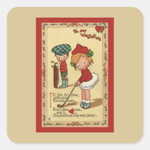 Pegatina Cuadrada Día de San Valentín Vintage Lindo, Niños Deportes 