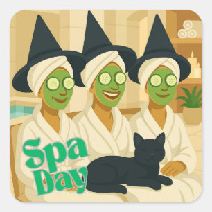 Pegatina Cuadrada Día de Spa de Brujas Humor Divertido 