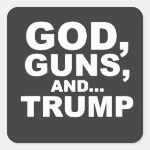 Pegatina Cuadrada Día de toma de mando de Dios, armas y Trump 2025